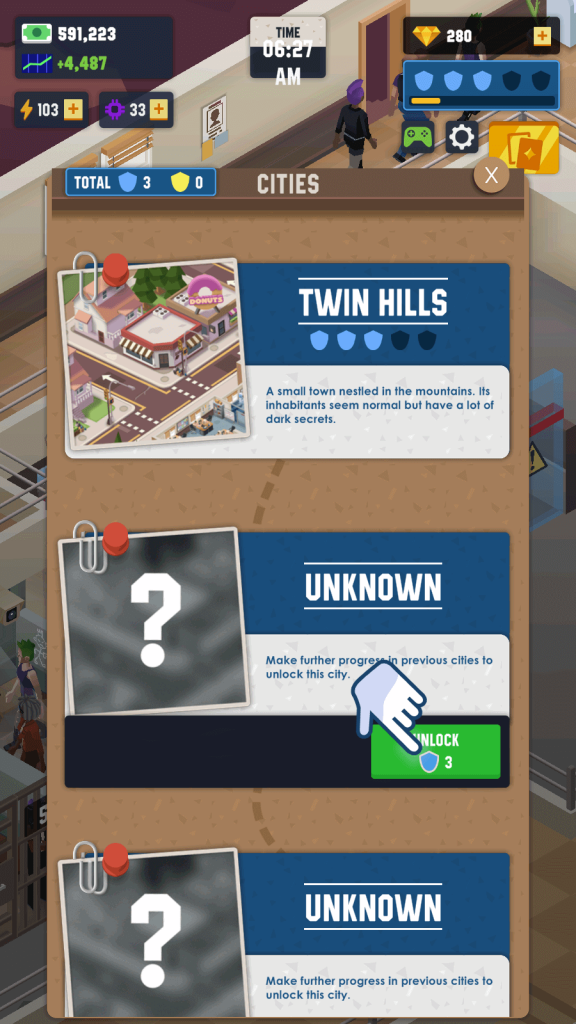 Moving to a new city In Idle Police Tycoon. 